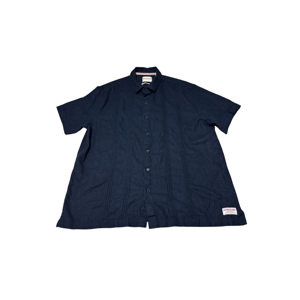 Scotch Soda Mens Navy Linen Blend Short Sleeve Button Up Shirt XL
